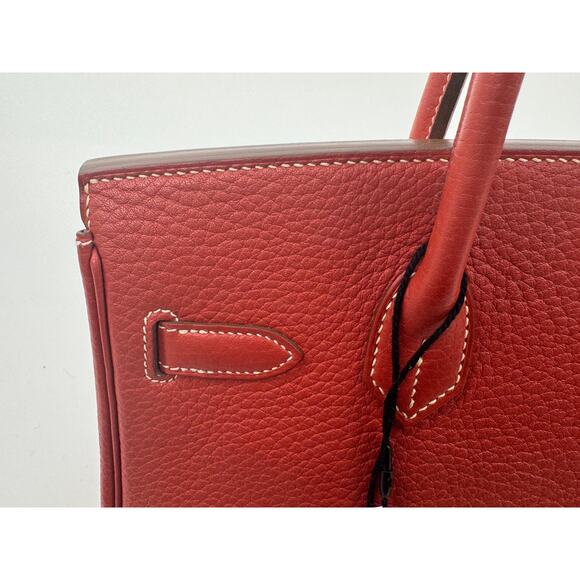 Hermes Birkin 30 Red Leather Palladium Hardware Top Handle Bag - Picture 8 of 16